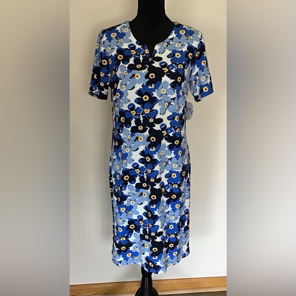 Blue Floral Midi Dress with Short Sleeves - Carre Noir